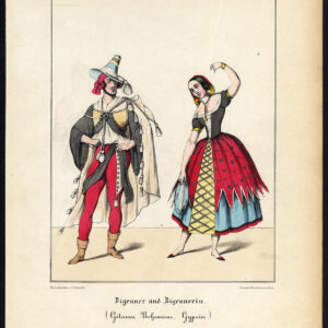 Antieke print-GYPSY-ZIGEUNER-KOSTUUM-Schneider-1844
