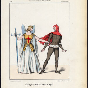 Antieke prent-GOEDE EN SLECHTE ENGEL-THEATER SPEELKOSTUUM-Schneider-1844