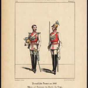 Antieke print-PRUSSIË-ARMY-OFFICIER-GALA UNIFORM-PRIVATE-COSTUME-Schneider-1844