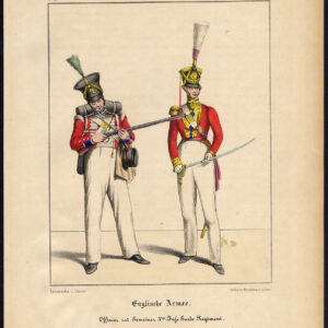 Antieke prent-LEGER-ENGELAND-3RD FOOT GUARDS-OFFICIER-KOSTUUM-Schneider-1844