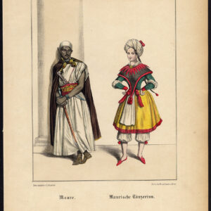 Antieke print-MOOORSE DANSER-KOSTUUM-Schneider-1844