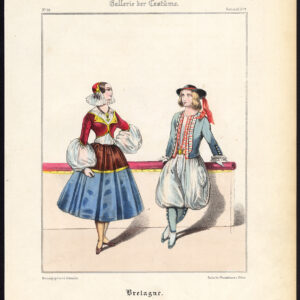 Antieke print-BRETAGNE-FRANKRIJK-VROUW-TRADITIONEEL KOSTUUM-JURK-Schneider-1844