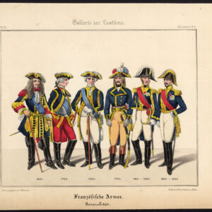 Antieke print-FRANS LEGER-FRANKRIJK-GENERAAL-OFFICIER-KOSTUUM-JURK-Schneider-1844
