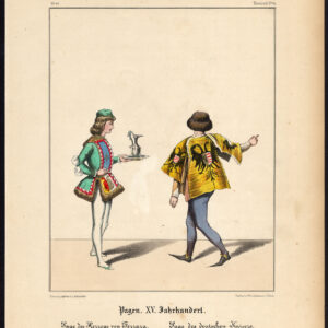 Antieke Print-PAGINA-DUKE VAN FERRARA-DUITSE KEIZER-KOSTUUM-JURK-Schneider-1844