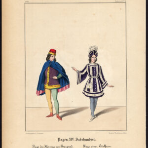 Antieke Print-PAGINA-DUKE VAN BOURGONDIË-NOBILITY-KOSTUUM-JURK-Schneider-1844