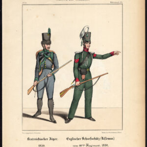 Antieke Print-OOSTENRIJSE SOLDAAT-MARKSMAN-ENGELAND-LEGER-UNIFORM-Schneider-1844