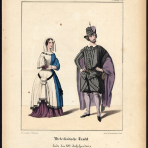 Antieke Print-NEDERLAND-KOSTUUM-16E EEUW-JURK-Schneider-1844