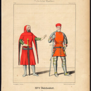 Antieke prent-RIDDER-ZWAARD-HUIS KOSTUUM-ARMOUR-MIDDLE LEEFTIJDEN-Schneider-1844