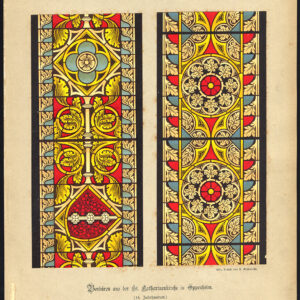 Antieke prent-GEBEKERD VENSTER-ST KATHARINENKIRCHE-OPPENHEIM-Kolb-Gatternicht-1884
