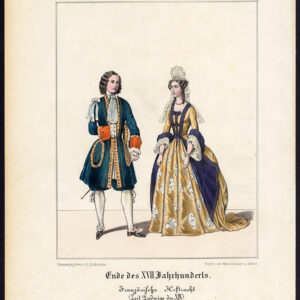 Antieke Print-FRANKRIJK-HOF-LOOUIS XIV-KOSTUUM-JURK-Schneider-1844