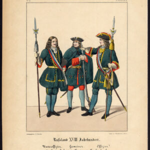 Antieke prent-SOLDAAT-RUSLAND-INFANTRIE-OFFICIER-PREOLRASHENSK-Schneider-1844