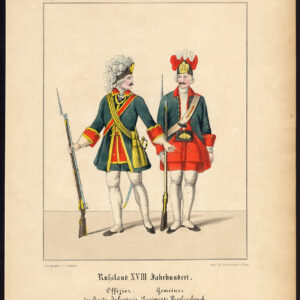 Antieke prent-SOLDAAT-RUSLAND-INFANTRIE-OFFICIER-PREOLRASHENSK-II-Schneider-1844
