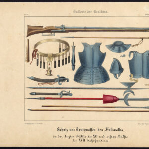 Antieke Print-WAPENS-ARMOUR-INFANTRIE-SOLDAAT-LEGER-KOSTUUM-Schneider-1844