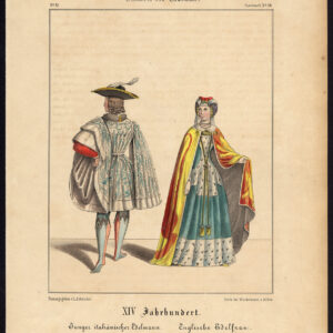Antieke Print-ITALIË-EDELMAN-ENGELAND-NOBILITY-VROUW-KOSTUUM-Schneider-1844