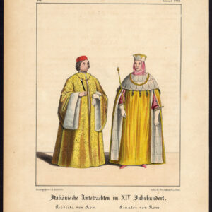 Antieke prent-ROME-ITALIË-PODESTA-SENATOR-Ambtenaar-KOSTUUM-Schneider-1844