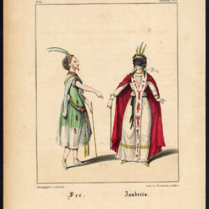 Antieke print-FAIRY-MAGICIAN-THEATER-KOSTUUM-Schneider-1844
