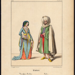 Antieke Print-TURKIJE-NOBLE VROUW-QADI-RECHTER-MUSLIM-ISLAM-Schneider-1844