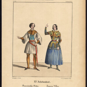 Antieke prent-JOAN VAN ARC-KNIGHT FRANKRIJK-15E EEUW-KOSTUUM-Schneider-1844