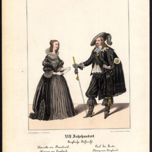 Antieke Print-KING CHARLES I-ENGELAND-HENRIETTA MARIA-COSTUME-Schneider-1844