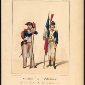 Antieke prent-FRANSE REVOLUTIONAIRE LEGER-GRENADIER-SOLDAAT-FRANKRIJK-Schneider-1844