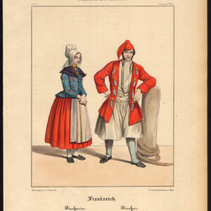 Antieke Print-FRANKRIJK-DIEPPE-VISSER-VROUW-KOSTUUM-JURK-Schneider-1844