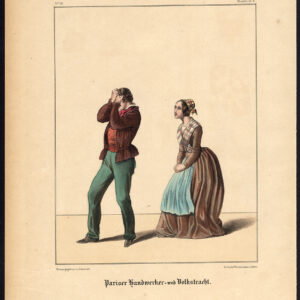 Antieke druk-WERKKLASSE-PARIJS-FRANKRIJK-BURGER-KOSTUUM-JURK-Schneider-1844