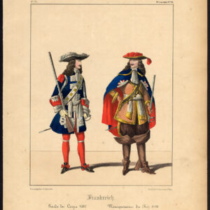 Antieke Print-FRANKRIJK-LOUIS-XIV-MUSKETIER-GARDE DU CORPS-COSTUME-Schneider-1844