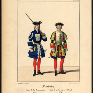 Antieke prent-KONINKLIJKE WACHT-CONSTABLE-LOUIS XV-UNIFORM-FRANCE-Schneider-1844