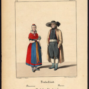 Antieke prent-BOER-NENNDORF-DUITSLAND-SCHAUMBURG-KOSTUUM-JURK-Schneider-1844