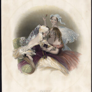 Antieke prent-PANSEY-JONGE VROUW-KOSTUUM-JURK-Mote-Meadows-1837