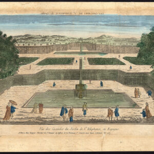 Antieke optische print-CASCADE-GARDEN-SAINT ILDEPHONSUS-SPANJE-Chereau-1750
