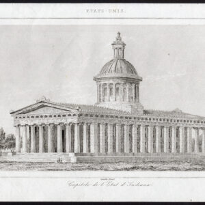 Antieke prent-STAAT CAPITOL-INDIANA-STATEHOUSE-GOVERNMENT-USA-Lemaitre-1849
