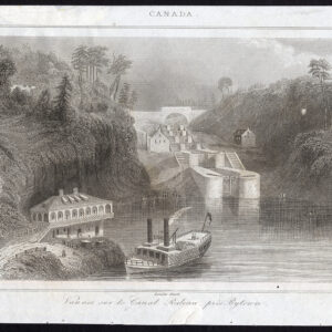Antieke afdruk-LOCK-SLUICE-RIDEAU CANAL-BYTOWN-CANADA-Lemaitre-1849