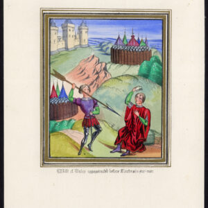 Antieke prent-EVAN VAN WALES-MOORD-KNIGHT-MIDDLE AGES-Froissart-1844