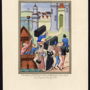 Antieke prent-LADY DE COUCY-BOULOGNE-LANDING-SHIP-MIDDLE AGES-Froissart-1844