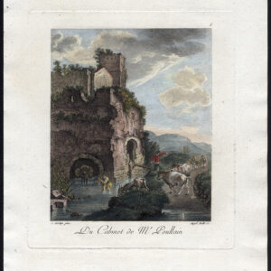 Antieke Master Print-KOEIEN-URINEREN-RUÏNE-PASTORAAL LANDSCHAP-Moitte-Asselyn.1770