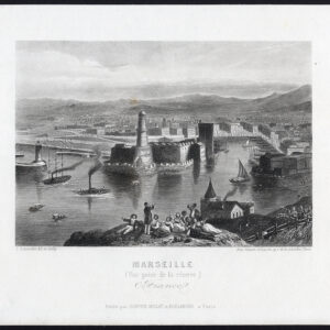 Antieke prent-MARSEILLE-FRANCE-PORT-SHIPS-LA RESERVE-Schroeder-1850