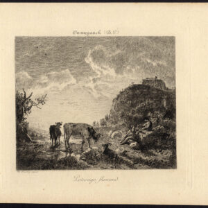 Antieke prent-STIEREN-WIDE-VEE-KOEIEN-LANDSCHAP-Courtry-Ommeganck-1875