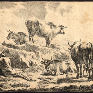 Antieke Master Print-BULL-SCHAPEN-HERDER-VEE-KOEIEN-LANDSCHAP-1700