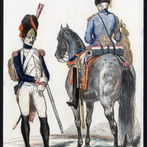 Antieke prent-MILITARY-FRANCE-GRENADIER-TROMPETER-HORSE-Lacoste-Lami-1845