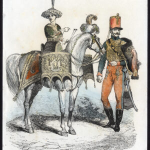 Antieke prent-DRUMMER-ARMY-JACHTMAN-PAARD-MILITARY-Lacoste-De Moraine-1845