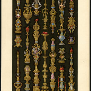 Antieke Prent-16e EEUW-DESIGN-VAZEN-Racinet-ca. 1870