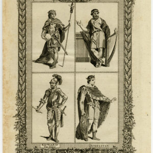 Antieke prent-ENGELAND-KONING-ALFRED-EDWARD-ETHELRED-PLATE 2-Metz-Grignion-1784