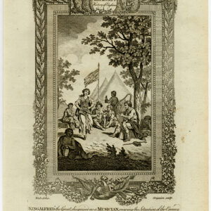 Antieke prent-ENGELAND-KONING ALFRED-MUZIKANT-DEENSE LEGER-Wale-Grignion-1784