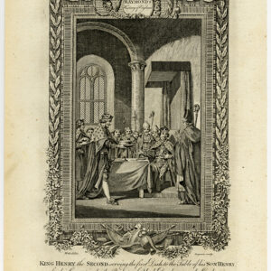 Antieke prent-ENGELAND-KONING HENRY II-CORONATION-BISHOP-Wale-Grignion-1784