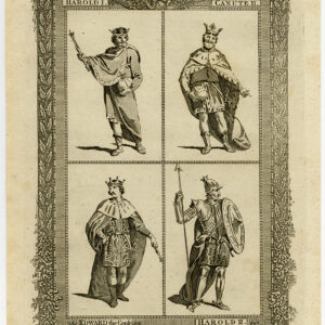 Antieke prent-ENGELAND-KONING HAROLD II-CANUTE-EDWARD-Metz-Grignion-1784