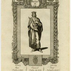 Antieke prent-ENGELAND-KONING HENRY III-PORTRET-Wale-Walker-1784