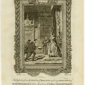 Antieke prent-ENGELAND-KONINGIN ELIZABETH I-STATEN VAN HOLLAND-Wale-Grignion-1784