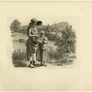 Antieke prent-LANDSCHAP-VROUW-MEISJE-MAND-Marcus-1834