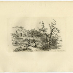 Antieke prent-LANDSCHAP-MENSEN-SCHRIJVEN-SCHETSEN-MAND-Marcus-1834